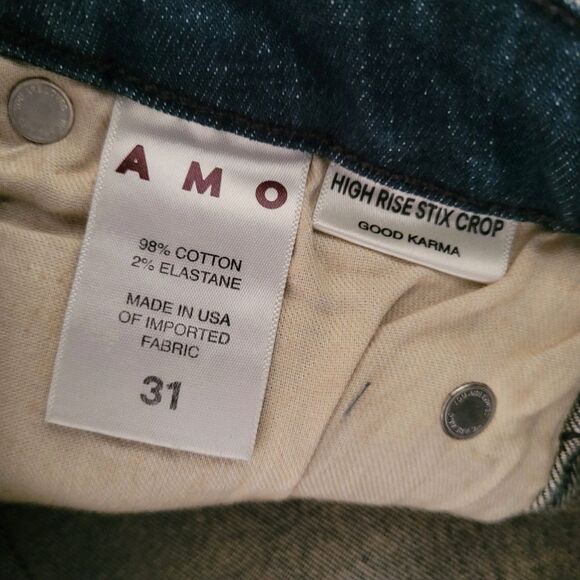 Amo Jeans Womens High Rise Stix Crop Size 31 Slim Fit Stretchy Dark Wash Nwt - Picture 3 of 7